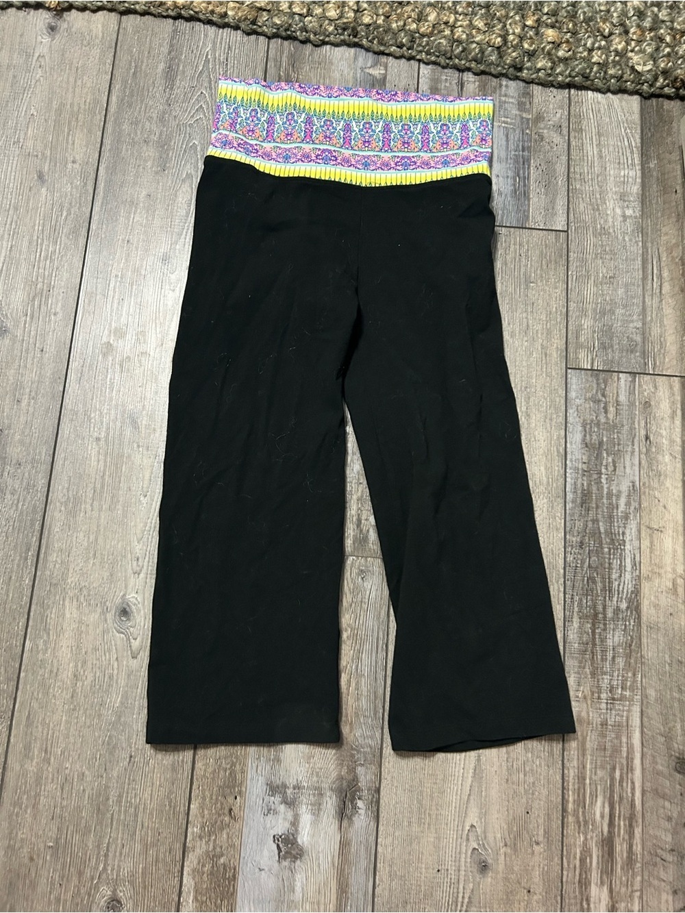 Victoria's Secret Black Leggings with Multicolor Patterned Waistband